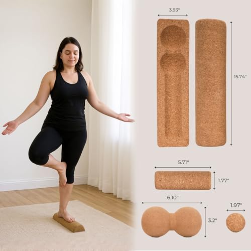 5-in-1 Cork Balance Board Kit - 15.7" Ankle Balance Board with Peanut Massage Ball, Balance Trainer, Foot Strengthener for Full Body Massage | Balance Stability | Improve Mobility | Prevent Falls