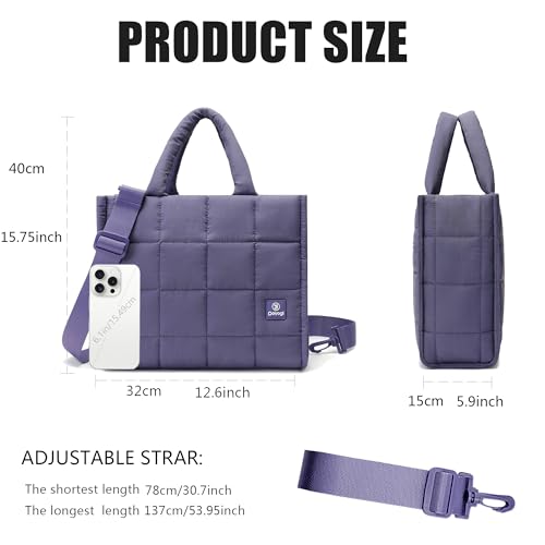 Quilted Crossbody Bags for Women,Puffer Weekender Overnight Bag,Purse Handbag Organizer,Small Tote Bags Shoulder Bag - color: Purple