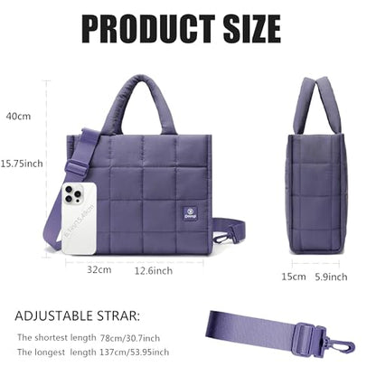Quilted Crossbody Bags for Women,Puffer Weekender Overnight Bag,Purse Handbag Organizer,Small Tote Bags Shoulder Bag - color: Purple
