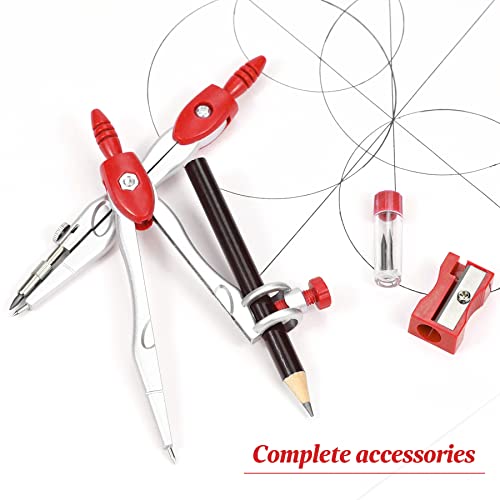 Vobou Math Geometry Sets 10 Pcs, Student Supplies Kit, Compass Set (Red | Shatterproof Storage Box,Includes Rulers,Protractor,Compass,Eraser,Pencil Sharpener,Lead Refills,Pencil, for Drafting - color: Red