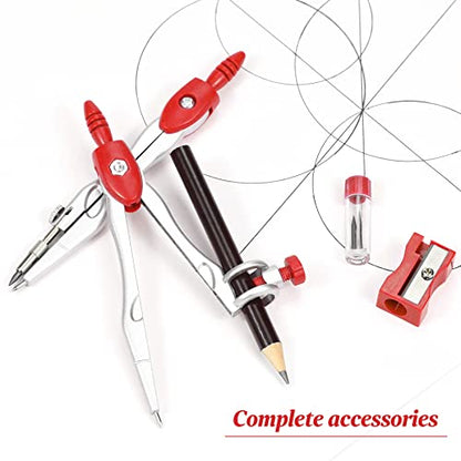 Vobou Math Geometry Sets 10 Pcs, Student Supplies Kit, Compass Set (Red | Shatterproof Storage Box,Includes Rulers,Protractor,Compass,Eraser,Pencil Sharpener,Lead Refills,Pencil, for Drafting - color: Red