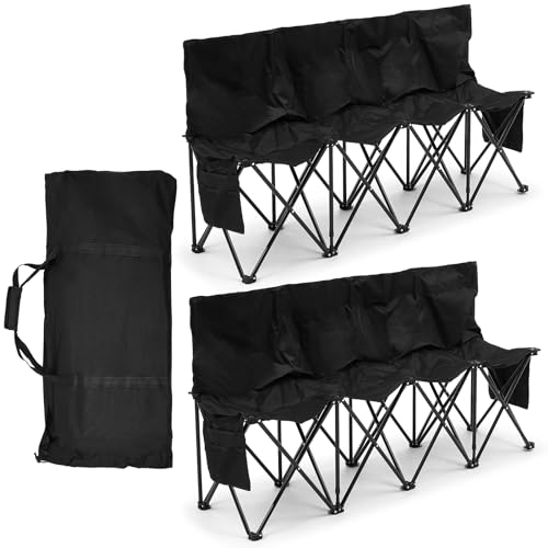 Kigley 2 Pack 4 Seat Folding Soccer Bench, Portable Sports Bench with Carry Bag and Side Pockets, 8 Person Sideline Chairs for Football Basketball Camping Practice Games(Black) - color: Black