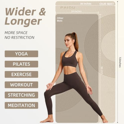 PAIDU Large Yoga Mat, 72"x36"x2/5" POE Non-Slip Exercise Mat | 10MM Thick, POE, non‑slip, ideal for home gym, yoga, pilates, fitness & floor use - color: Beige - Double C