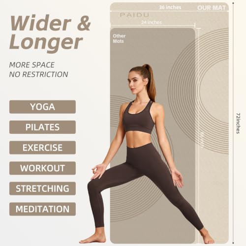 PAIDU Large Yoga Mat, 72"x36"x2/5" POE Non-Slip Exercise Mat | 10MM Thick, POE, non‑slip, ideal for home gym, yoga, pilates, fitness & floor use - color: Beige - Double C