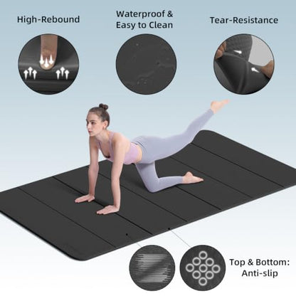 PAIDU Foldable Yoga Mat 10MM Thick 75‘’x40‘“ Quick Fold Easy Storage - color: Black