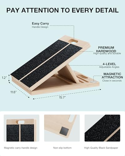 Slant Board for Calf-Stretching - Adjustable Wooden Incline Wedge for Squats and Balance, Portable Calf Stretcher for Ankle, Knee and Achilles Heel Support, Exercise Equipment for Therapy - size: Slant Board