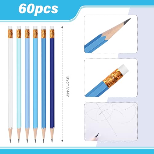 TecUnite 60 Pcs HB Pencils #2 Unsharpened Wood Cased Pencils with Eraser Hexagonal Pencil Cute Graphite No 2 Pen for Adults Gifts Exam School Office Sketching Learning(Blue Green Series, Gold) - color: Blue Green Series, Gold