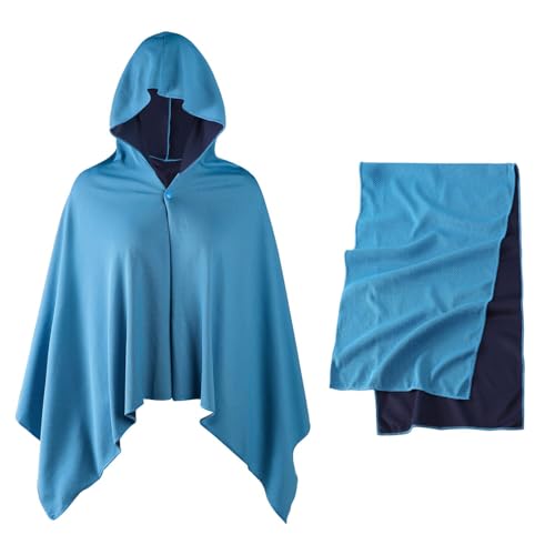 XGOPTS Cooling Hoodie Beach Towel Cloak Instant Cooling Swim Towels Cape | Unisex Outdoor UPF 50+ Sun Protection Hooded Cool Towel Soft Breathable Head Ice Towels for Hot Weather Work Out Sport - color: Blue