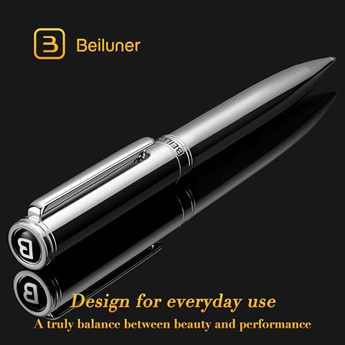 BEILUNER Silver Gel Pen - Luxury Featuring Bright Chrome Finishes, Black Ink Refill, Best Pen Gift Set for Men & Women, Business Signature, Executive, Office Retractable,Nice Fancy Designer Pens - color: Silver