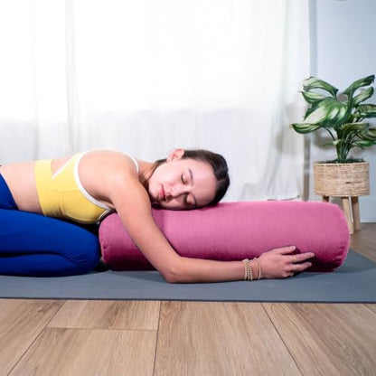 Pranayama Yoga Bolster Meditation Pillow - color: Pink, size: Cylindrical 26" x 8"