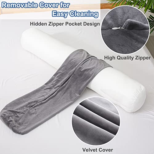 1 MIDDLE ONE Body Pillow for Adults, Bolster Pillow with Removable Velvet Cover, Long Round Cervical Roll Pillow, 47 x 7.87 Inches, Grey - color: Grey, size: 47 inch