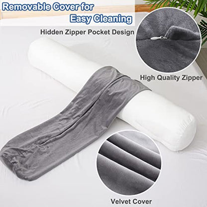 1 MIDDLE ONE Body Pillow for Adults, Bolster Pillow with Removable Velvet Cover, Long Round Cervical Roll Pillow, 47 x 7.87 Inches, Grey - color: Grey, size: 47 inch