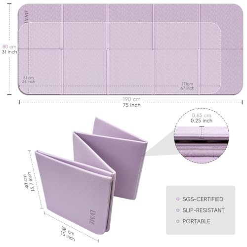 LVME Foldable Yoga Mat,（75"x31.5"）Extra Large Travel Mat - color: Lavender Purple