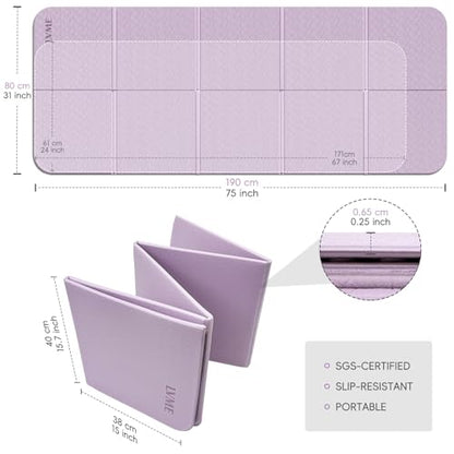 LVME Foldable Yoga Mat,（75"x31.5"）Extra Large Travel Mat - color: Lavender Purple