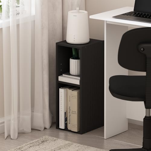 Furinno Fulda Book Shelf, 2-Tier Narrow Bookshelf, Bookcase with 8-in Width Storage Shelf, 9.3 x 7.9 x 21.2, for Living Room, Bedroom, Home Office, Blackwood - color: Blackwood, size: 2-Tier, 8-Inch Width