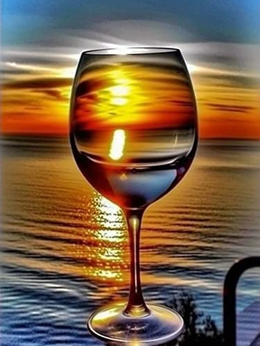 Diymood Painting5D Diamond Painting Landscape Goblet, Paint with Diamonds DIY Diamond Art Sunset Ocean, Diymood painting by Number Kits Full Drill Rhinestone for Home Wall Decor 12x16inch - color: Colorful17