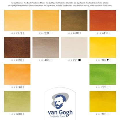 Van Gogh Watercolor Paint Set, Plastic Pocketbox, 12-Half Pan Shades of Nature Selection - color: 12 Nature (Plastic Pocketbox), style: Half Pan