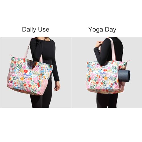 ESVAN Yoga Mat Bag Yoga Tote Carrier Shoulder Bag Carryall Tote for Office,Yoga,Pilates,Travel,Beach and Gym - color: A Pink Flower