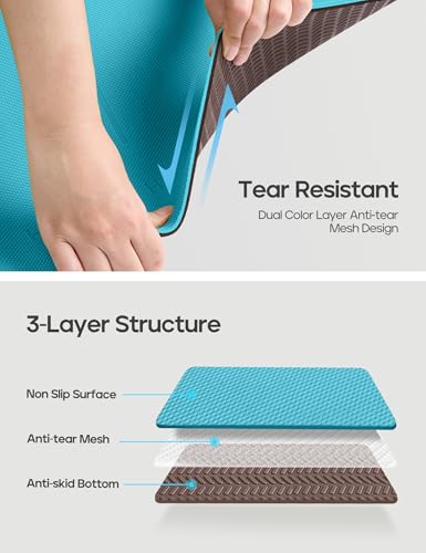 Heathyoga Yoga Mat Non Slip TPE Pilates Exercise Mats for Home Workout Gym Fitness Eco Friendly Thick Hot Yoga Mat with Strap Body Alignment,72"x 26" Thickness 1/4" - color: Turquoise