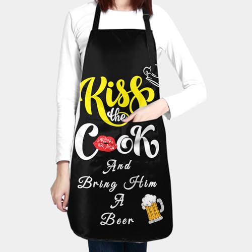 Giwawa Unisex Adult Apron Waterproof Stain Resistant Kitchen Cooking Apron with 2 Pockets for BBQ Grill Painting - color: Kiss the Cook Beer
