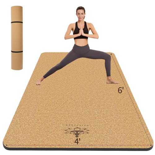 Hatha Yoga Extra Large Natural Cork Yoga Mat - 78" x 32" or 72" x 48", 1/2" Extra Thick Non-slip TPE Exercise Mat, Anti-tear Pilates Mat for Home, Gym, Hot Yoga, Stretching, Fitness & Workouts - size: Extra Large (6'x4'x1/2")