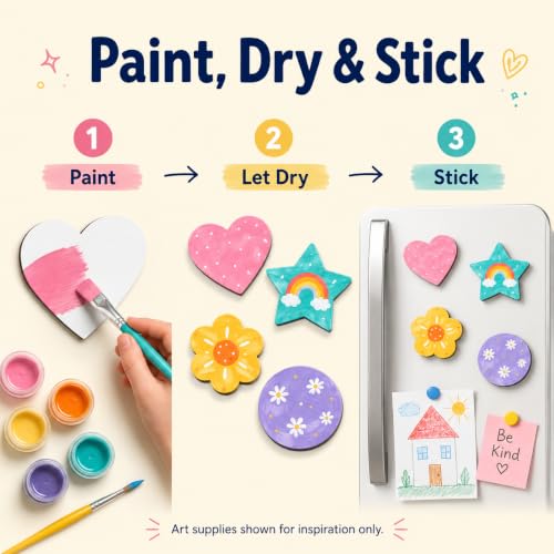 12 Pack Paintable Magnetic Canvas Boards, 3 Inch DIY Fridge Magnets | 6 paint-ready shapes, 2 each, for classroom crafts, fridge decor, party favors and handmade gifts - style: 6 Shapes-12pcs