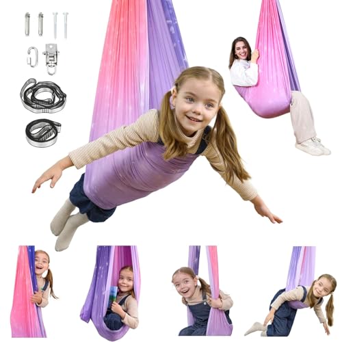 Sensory Swing, Indoor & Outdoor Sensory Swing for Kids & Adults, Double Layer Therapy Cuddle Swing for Kid with Autism, Holds up to 300lbs, Pink - color: Pink-purple