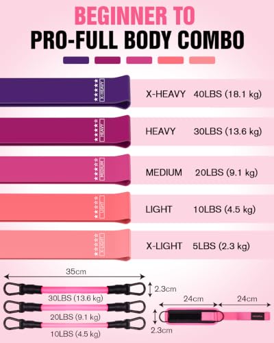 Resistance Bands Set – Resistance Band and Adjustable Ankle Exercise Bands with Cuffs Great Equipment for Training, Working Out, Yoga,Home Gym with Training Guidance & Carry Bag,Set of 8 - color: Pink