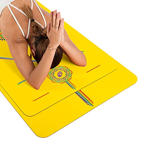 Liforme Yoga Pad - Revolutionary Alignment System, Advanced Non-Slip Grip | Eco-friendly, Non-Toxic, Sweat-Resistant, 4.2mm thick pad for knee, elbow and hand support during Yoga, Free Yoga Bag - color: Yellow