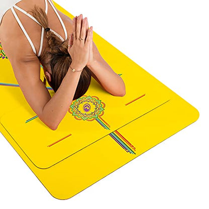 Liforme Yoga Pad - Revolutionary Alignment System, Advanced Non-Slip Grip | Eco-friendly, Non-Toxic, Sweat-Resistant, 4.2mm thick pad for knee, elbow and hand support during Yoga, Free Yoga Bag - color: Yellow