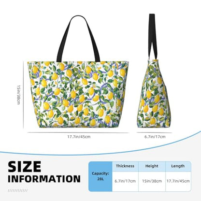 Large Beach Bag for Women Waterproof Foldable Travel Shoulder Tote Bag with Pocket for Weekender Pool Vacation - color: Lemon White
