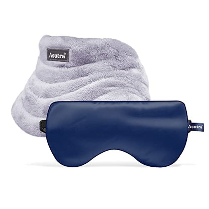 ASUTRA Navy Silk Eye Pillow and Plush Gray Weighted Neck Wrap Bundle Set, 2 | Products - Weighted Eye Mask Filled w/Lavender & Flax Seeds, Hands-Free Microwaveable Heat Pad and Cooling Neck Wrap - color: Navy Eye Pillow and Neck Wrap Bundle