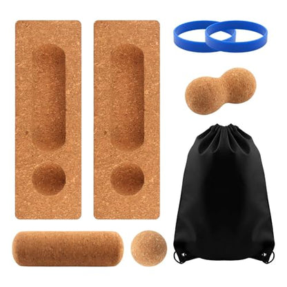 Natural Cork Balance Board Kit, 4-in-1 Foot & Ankle Strengthener Kit, Balance Trainer with Massage Roller & Ball, Toe Resistance Bands, Portable Balances Trainer for Home, Office