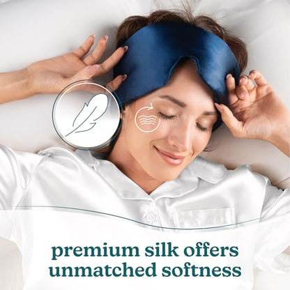 Homedics 100% Silk Sleep Mask, Mulberry Silk, Total Blackout, Nonslip Grip, Adjustable Strap for Custom Fit, Hand Washable, Comfortable for Travel & Home - Midnight Blue - color: Midnight