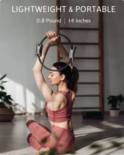 LIONSCOOL Pilates Ring Set 14" Magic Circle, 9" Mini Ball, Resistance Bands | Foam-Padded Fiberglass Pilates Ring, 400 lb Anti-Burst Ball, Latex Bands, Guide & Bag, Pilates Equipment Kit for Home Workout - color: Black
