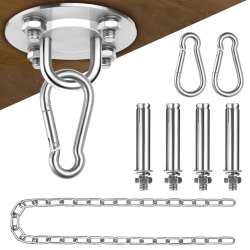 Hammock Hanging Kit - Swing Hooks Heavy Duty 1000lbs Capacity Hanging with Swing Chain 59in, 360° Swivel for Trapeze, Yoga, Boxing Bag, Hammock Chair, Porch, Gym