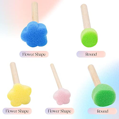 15 Pieces Sponge Stamps Kids Painting Brush with Wooden Handle Mini Cute Round and Flower Shapes for Painting, DIY, Craft, Scrapbooking, Drawing, Ink, Card Making, Multicolor