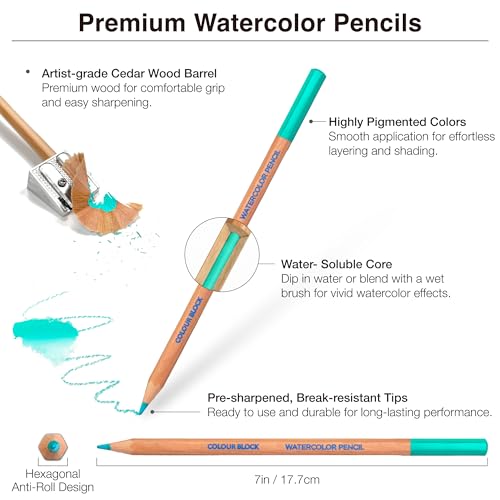COLOUR BLOCK Watercolor Pencil Travel Art Set 34 PCS, Professional Drawing Kit, 50 Sheets Drawing Pad, Paint Brushes I Vibrant Pigments for Coloring and Blending