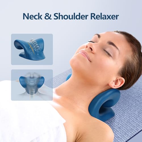 Cozyhealth Neck Stretcher for Neck Pain Relief, Neck and Shoulder Relaxer Cervical Traction Device Pillow for TMJ Pain Relief and Muscle Relax, Cervical Spine Alignment Chiropractic Pillow (Dark Blue) - color: Dark Blue
