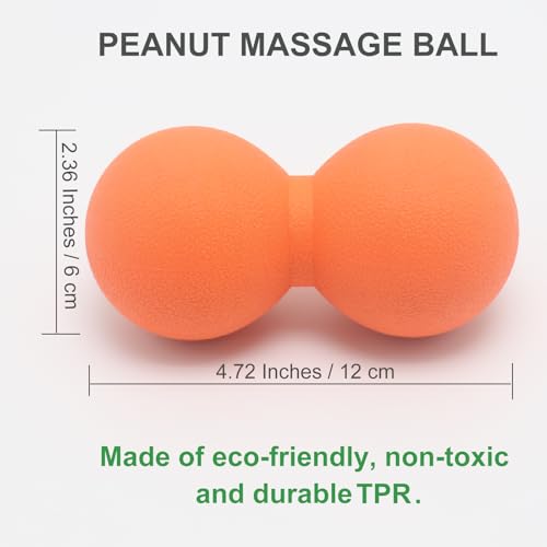 Hard Peanut Massage Ball, Double Lacrosse Massage Ball. Deep Tissue Massager Mobility Roller for Physical Therapy Myofascial Release Trigger Point Muscle Relax Pain Relief Acupressure (Orange) | Mobility Massager Tool for Deep Tissue Physical Therapy Myof