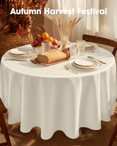 Pureegg Plastic Table Cloth Disposable 8 Pack, 84 Inch Round, Beige | Wedding, Thanksgiving, Fall Party, Leakproof & Sturdy, Beige, Round Tablecloth - color: Ivory, size: 84" Round