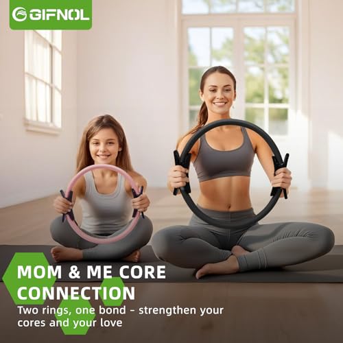 Pilates Ring and Ball Set with Resistance Bands - Pilates Equipment for Home Workout - 14'' & 12'' Pilates Rings, 2 Pilates Balls, 5 Resistance Bands for Toning Arms, Thighs/Legs & Core - color: Black & Pink