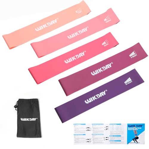 WIKDAY Resistance Bands for Working Out Exercise Loop Bands Workout Bands Set for Men Women Body Stretching, Crossfit Training, Home Workout, Physical Therapy, Booty Legs, Set of 5 - color: Pink Purple