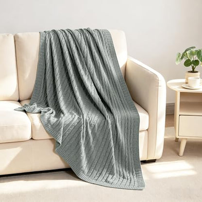NTBAY Cotton Cable Knit Throw Blanket, 51 x 67, Light Grey - color: Light Grey, size: Throw(51"x67")