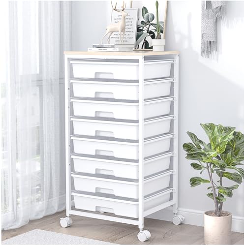 SYKIARIOL Rolling Storage Cart with Drawers, 8 Drawers Utility Cart,White - color: White