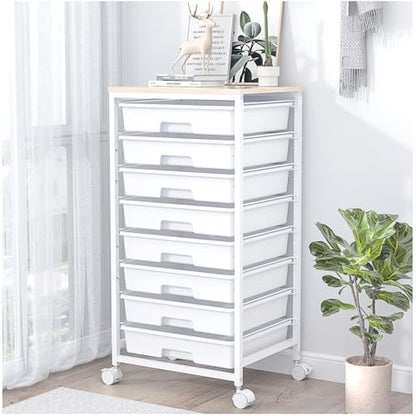 SYKIARIOL Rolling Storage Cart with Drawers, 8 Drawers Utility Cart,White - color: White