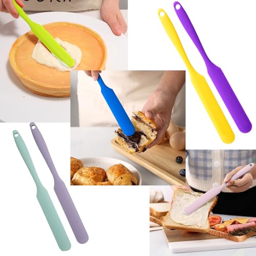 8Pcs Small Silicone Spatulas Bulk for Kitchen Baking Cake Icing Resin Craft Mini Silicon Scraper Heat Resistant Jar Spatula Long Handle Waxing Sticks Large Slant for Hard Wax Non-Stick Flex