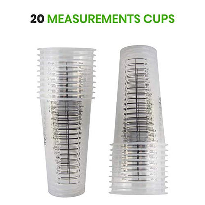 Disposable Measuring Cups for Resin – Pack of 20 16oz Clear Plastic Graduated Epoxy Mixing Cup for Paint, Resin, Stain – 1/2 Pint Reusable Plastic Measuring Cup for Cooking & Baking