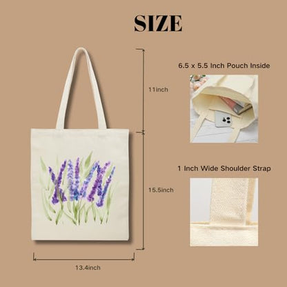 Aesthetic Canvas Tote Bag for Women with Inner Pocket - color: Lavender