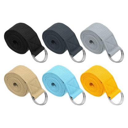 PATIKIL Yoga Strap for Stretching, Cotton Yoga Belt with Adjustable Metal D-Ring Buckle Stretch Bands for Fitness Pilates - color: Black/Drak Grey/Light Grey/Khaki/Sky Blue/Yellow